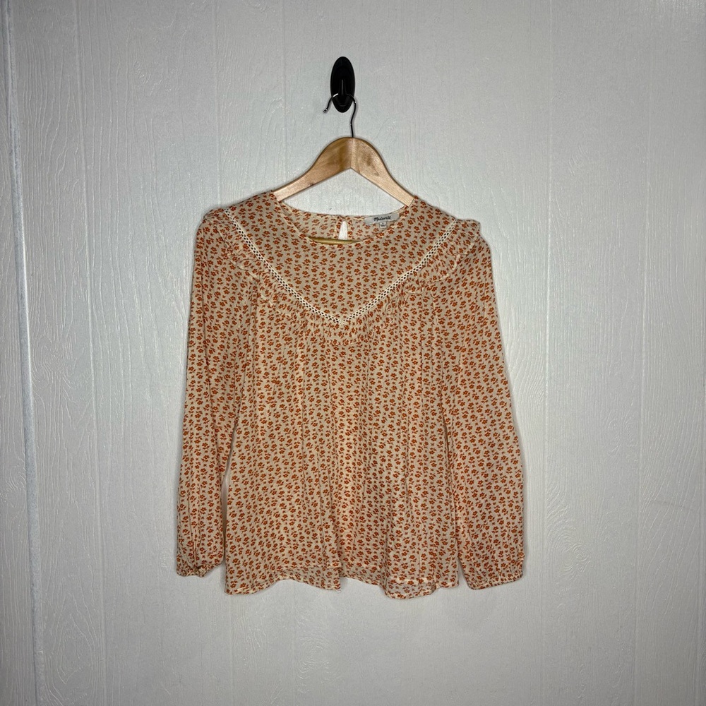 Madewell Floral Ruffle Blouse in Cream and Orange - Picture 2 of 13